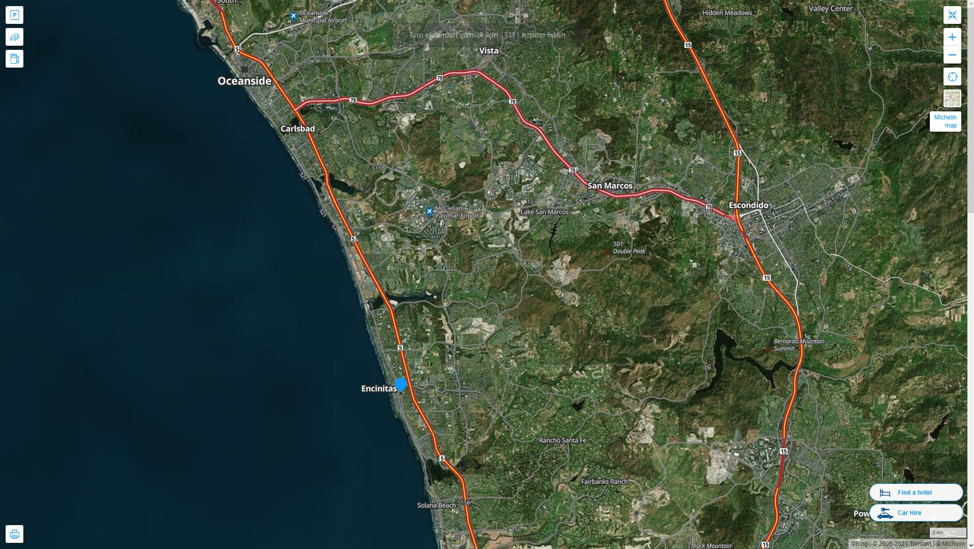 Encinitas California Highway and Road Map with Satellite View